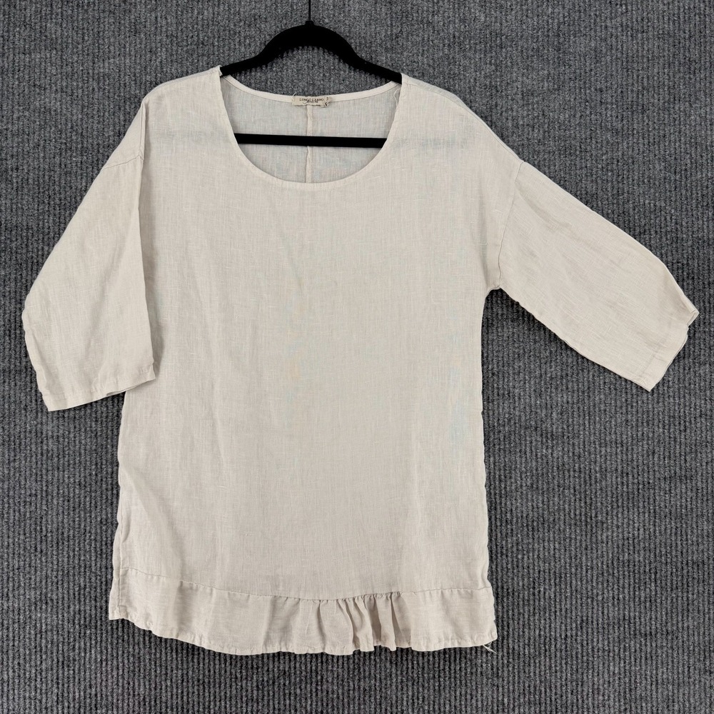 Lungo L'Arno 100% linen lagenlook ruffle tunic top women's Medium‎ euro summer